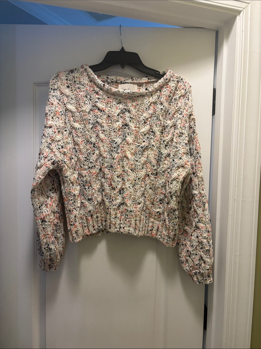 Jessica Simpson Cream Multicolor Speckled Cable Knit Sweater